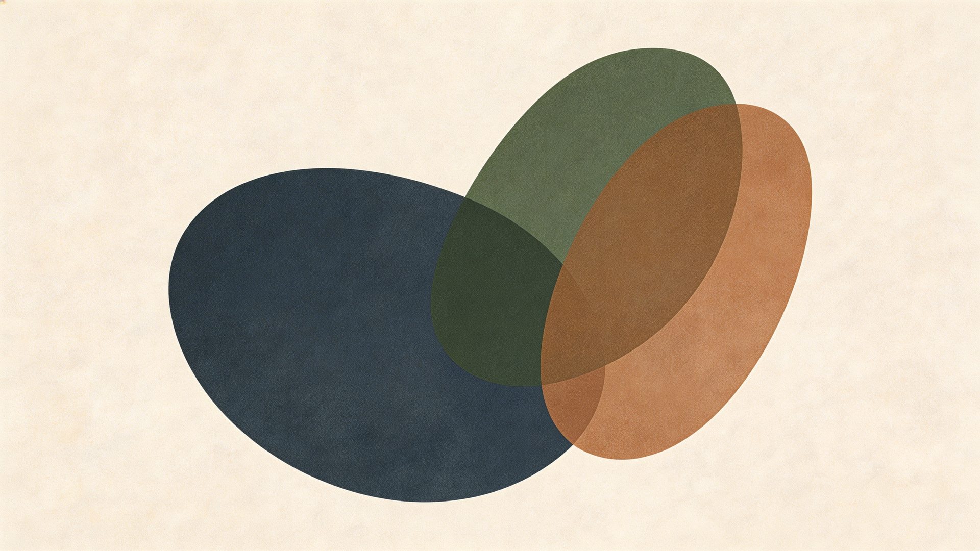 Three converging shapes in brand colors